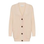 Saint Tropez Mjuk Stickad Kofta med V-ringning och Fickor Beige, Dam