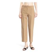 Max Mara Högmidjade Beige Twill Byxor Beige, Dam