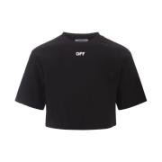 Off White Svart Crop T-shirt med Logotyptryck Black, Dam