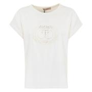 Twinset Vit Bomull T-shirt med Spets Logo White, Dam