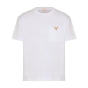 Valentino Garavani Guldton Logo Bomull T-shirts och Polos White, Herr