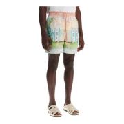 Casablanca Art Deco Linen Bermuda Vase Shorts Multicolor, Herr