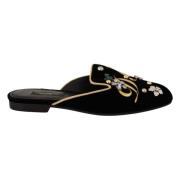 Dolce & Gabbana Lyxiga Velvet Sliders med Broderi och Kristaller Black...