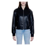 Calvin Klein Jeans Faux Läder Bomberjacka Kvinnor Black, Dam