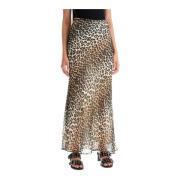 Ganni Leopardmönstrad Chiffong Maxi Kjol Brown, Dam