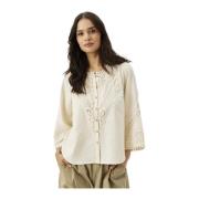 IN Front Feminin Skjortblus med Broderade Detaljer Beige, Dam