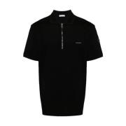 Moncler Zip-Up Polo Shirt i Svart Black, Herr