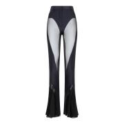 Mugler Svarta Flare Leggings med Genomskinliga Paneler Black, Dam