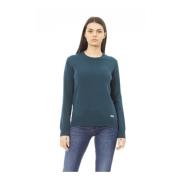 Baldinini Grön Ulltröja, Signatur Monogram Crewneck Green, Dam