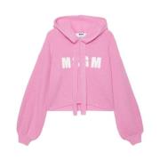 Msgm Fuchsia Crop Hoodie med Frontlogo Pink, Dam