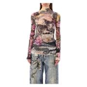 Acne Studios Mesh Moto Top Pink Floral Print Multicolor, Dam