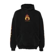 Balenciaga Svart Flamtryck Hoodie Black, Herr