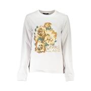 Cavalli Class Vit Bomullsweatshirt med Print Logo White, Dam