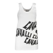 Cavalli Class Vit Bomull Tank Top med Tryck White, Dam