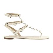 Valentino Garavani Studded Läder Flip-Flop Sandaler Beige, Dam