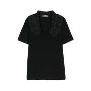 D.Exterior Svart Ruffle T-shirt med V-ringning Black, Dam