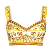 Dolce & Gabbana Majolica Print Sweetheart Top Yellow, Dam