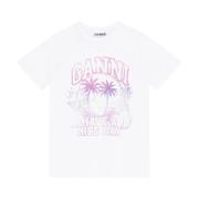 Ganni Vit Bomull T-shirt med Tryck White, Dam