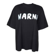 Marni Svart Bomull Logo T-shirt Box Fit Black, Dam