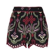 Charo Ruiz Ibiza Blommig Geometrisk Bomull Linne Shorts Multicolor, Da...