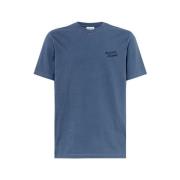 Maison Kitsuné Premium Bomull Crew Neck Broderad T-shirt Blue, Herr