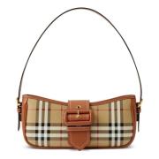 Burberry Läder Check Axelväska Beige Beige, Dam