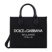 Dolce & Gabbana Svart Nylon Handväska med Tryckknapp Black, Herr
