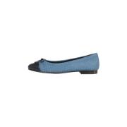 Tory Burch Quiltad Cap-Toe Ballet Flats Blue, Dam