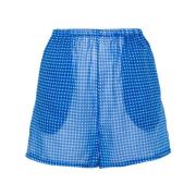 Ermanno Scervino Blå Gingham Rutig Bomullsshorts Blue, Dam