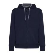 Brunello Cucinelli Blå hoodie med dragkedja och fickor Blue, Herr