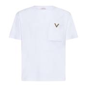 Valentino Vit T-shirt med V-logoplakett White, Herr