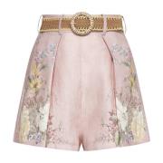 Zimmermann Blommigt Linne Shorts Pink, Dam