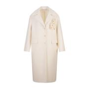 Ermanno Scervino Ivory Ull Långrock med Blomdetalj White, Dam