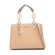 Michael Kors Taupe Läder Axelväska med Logohänge Brown, Dam