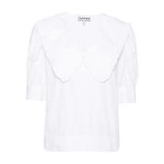 Ganni Vit Bomull Poplin Ruffled Skjorta White, Dam