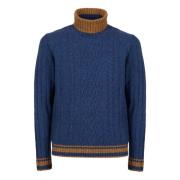 Gallo Blå Turtlenecktröja i Aran-stickad ull Blue, Herr