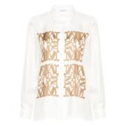 Max Mara Ivory Silke Loose-Fit Skjorta med Cut-Out Krage White, Dam