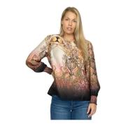 2-Biz Svart Paisley Blus med Puffärmar Multicolor, Dam