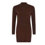 Skovhuus Ribbstickad Turtleneck Tunika i Chestnut Brown, Dam