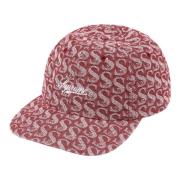 Supreme Röd Monogram Denim 6-Panel Keps Red, Unisex