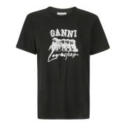 Ganni Puppy Love Jersey T-shirt Black, Dam