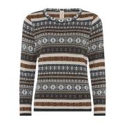 Skovhuus Jaquard Pullover Blus Grå/Sirap Multicolor, Dam