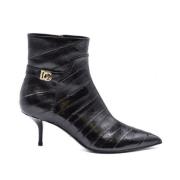 Dolce & Gabbana Exotiska läderankelstövlar med metalliskt logotyp Blac...