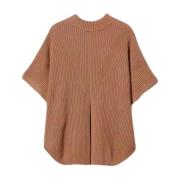 Twinset Räfflad Poncho Stil Jacka Brown, Dam