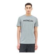 Moncler Broderad Logo Patch Bomull T-shirt Gray, Herr