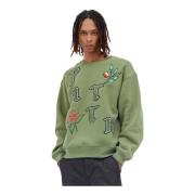 Patta Blomster Broderad Crewneck Sweatshirt Green, Herr