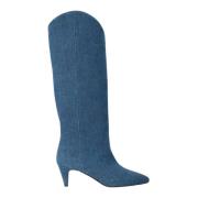 Gisel Moire Denim Platta Skor Spetsig Stilettklack Blue, Dam