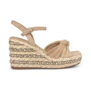 Alma EN Pena Sandal med flätad kilklack och pärlor Beige, Dam