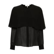 Chloé Svart Silke Georgette Cape Skjorta Black, Dam