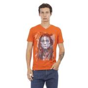 Trussardi Elegant V-ringad T-shirt med Fronttryck Orange, Herr